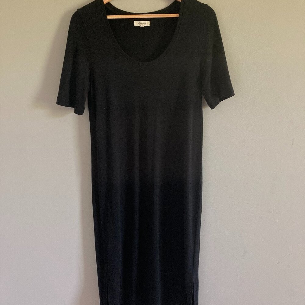 Madewell Black Scoop Neck Midi Tshirt Dress, Size S